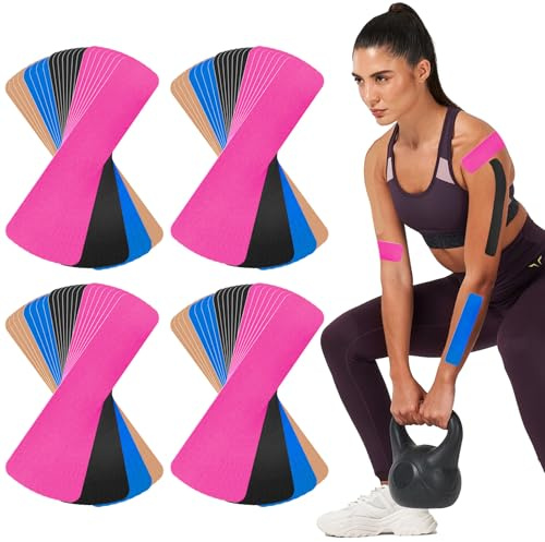 Solivive 48 Pcs Bande de Kinésiologie Precut (5cm×25cm) Élastiques et Imperméables, Bande de Sport Physio-élastique pour Genoux, Èpaules, Cou et Cuisses