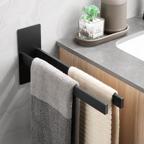 Dvocel Handtuchhalter ohne Bohren 2-Armig Selbstklebend Edelstahl Matt Schwarz Handtuchhalter Doppelt Rostfrei Wandmontage Handtuchstange für Bad & Küche, Schwarz