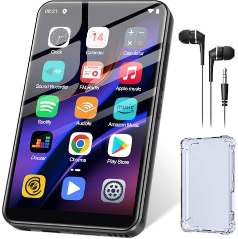 Lecteur MP3 128GB Bluetooth 5.3, ZAQE 2.4 Plein écran Tactile Lecteur MP3 Portable,Haut-parleurs Haute définition intégrés, Radio FM, Enregistrement, entrée Ligne, Son HiFi, jusqu'à 512GB (Noir)
