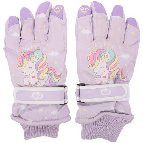 BESPORTBLE Guantes de Esquí Infantiles Impermeables y Térmicos para Invierno Mitones Gruesos Aislamiento de Doble Capa Diseño Unicornio Talla M 6-12 Años para Snowboard y Actividades al