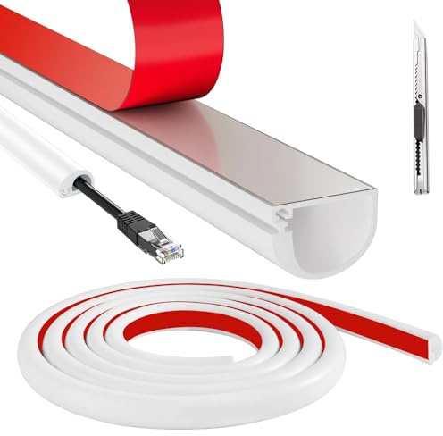 Xinjiayi 1.5M Silicone White Wire Hider,Tv Cable Hider Self Mini Trunking,Adhesive Cables,Trunking for Tv Cables,Suitable for Wall,Floor & Ceiling Management (for 1 cable)