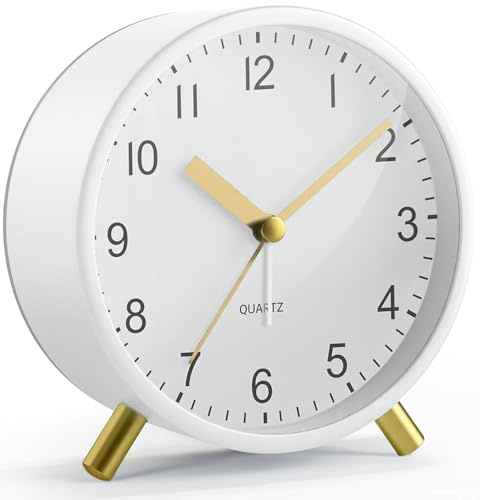 Jisile väckarklocka analog, barnväckarklocka utan tickande ljud, klassisk metall desstiskur med nattlampa och stor display, batteridriven väckarklocka
