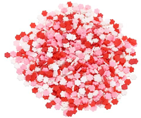 QUARKZMAN Fiori di Prugno Finti, 9 Confezioni Fette di Argilla Polimerica A Forma di Stella A Cinque Punte Unghie DIY Artigianato Custodie Telefono Shaker Card Filler, Bianco/Rosa/Rosso