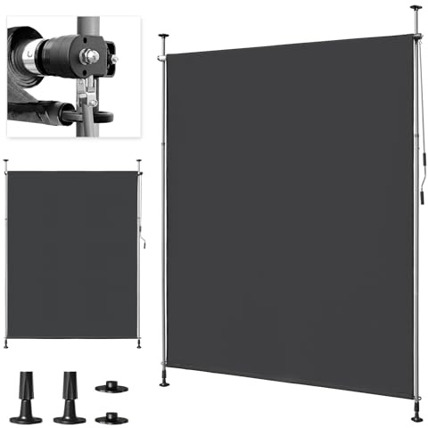 LEADZM Klemmmarkise Senkrechtmarkise 200x305 cm,Anthrazit | Ausziehbar & Blickdicht, UPF 50+ UV-Schutz & Wasserfest, Ohne Bohren Mit Handkurbel Für Garten, Terrasse, Balkon, Wohnzimmer
