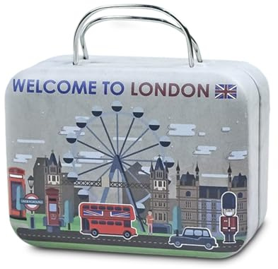 London Geschenk Mini Koffer, Dekorative Retro Kleiner Reisekoffer mit Griff, Metall Koffer Klein, Geldgeschenk-Verpackung Hochzeit & Reise, Kreative London Souvenir für Männer Frauen, 7.5x5.5x3.5cm
