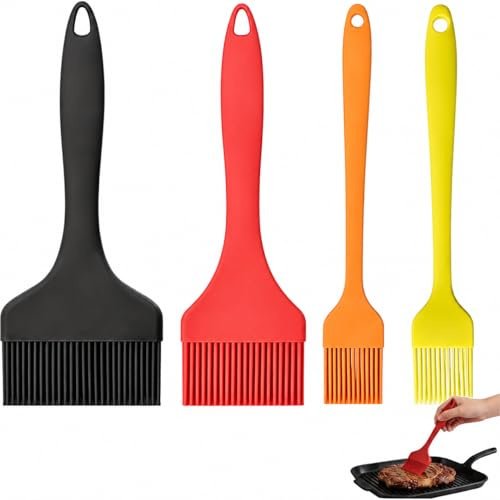4 Piezas Pincel Cocina Silicona Resistente al Calor, Brocha Cocina 9.1/7/3.2 cm con Mango Largo 21 cm, Pincel Reposteria para Cocinar, Barbacoa, Hornear Pasteles y Aplicar Aceite