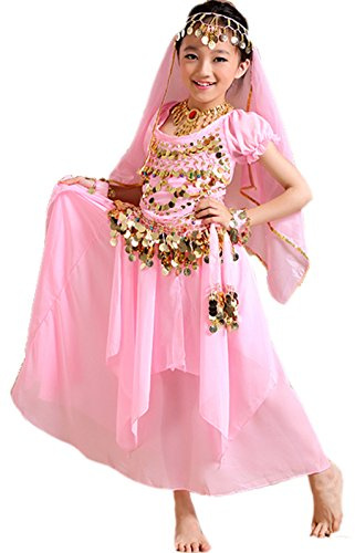 Astage Magdansdräkt för flickor till halloween, outfit, indisk, orientalisk, karneval, komplett set, Rosa