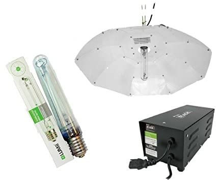 LUMII 600w Ballast Grow Light Kit Hydroponic Parabolic Shade Sunblaster Bulb HPS (Medium Reflector + Ratchets)
