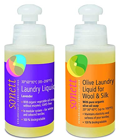 Sonett Jabón líquido biodegradable para platos y lavandería, tamaño de viaje, 4 fl. oz./120 mL, Natural
