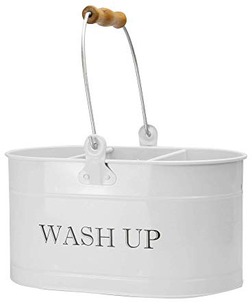 Kitchen Cleaning Caddy Chalk White Washing Up Organiser | M&W | Vintage Kitchen Cleaning Caddy for Sponges, Brushes & Washing Up Essentials, Durable Powder-Coated Steel