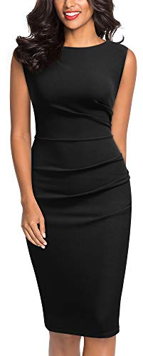 Miusol Women's Retro Ruffle Style Slim Work Pencil Dress(Small, Black)