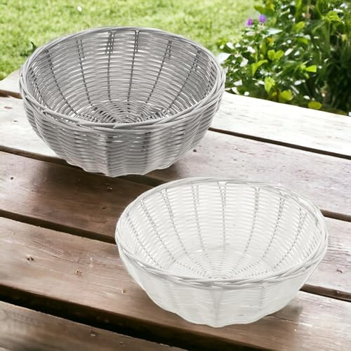 MIK funshopping 2-TLG Set Brotkorb Schale, Perfekt für Jeden Haushalt, Rund, Ø 21cm, Kunststofffaser, Weiß & Grau, Ideal zum Servieren & Aufbewahren von Brot, Einfach zu Reinigen