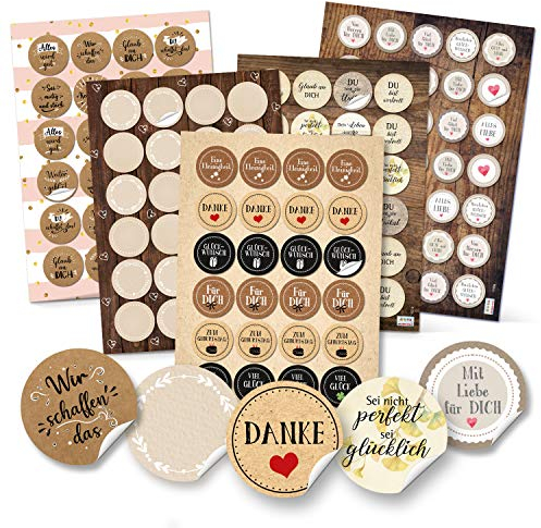 Logbuch-Verlag 131 Aufkleber Set Sticker Sprüche für Geschenke Geburtstag positiv Mut Geschenk Etiketten rund Liebe Herz positiv
