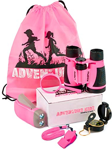 Adventure Kidz Kit di esplorazione all'aperto per bambini, binocolo, torcia, bussola, fischio, lente d'ingrandimento, zaino. Ottima confezione regalo per bambini per campeggio, escursionismo,