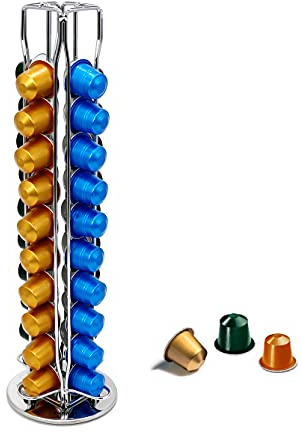 EXZACT Coffee Capsule Holder Compatible with Nespresso Classic, Not Created or sold by Nespresso/Nestlé, Coffee Pods Holder Capsule Stands(Silver Chrome)