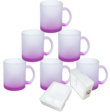 MR.R 11 Unzen Set mit 6 Sublimationsrohlingen aus mattiertem violettem Glas, Kaffeetassen mit Griff für die Wärmeübertragung von Thermobeschichtungen