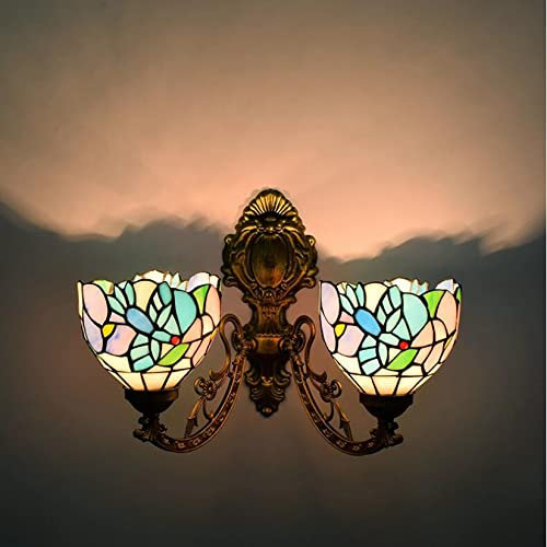 BOTOWI Tiffany Style Wandleuchte Buntglas Vogel Blume Wandleuchte 6 Doppelköpfige Garten Dekorative Wandleuchte Für Wohnzimmer Flur Schlafzimmer
