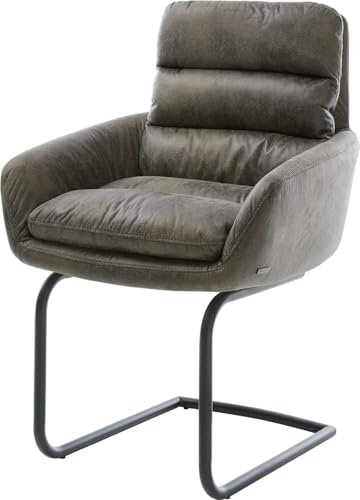 Schwingstuhl Abelia-Flex mit Armlehnen Freischwinger rund Schwarz Mikrofaser Grau Antik