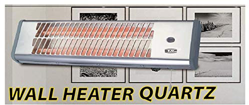 Patio or Bathroom Wall Heater Quartz Chrome Sliver Suitable Wall Mounted Garage Workshop Laundry room Electric Heater Halogen Quarts 2 settings pull 600w /1200w 3pin UK BS plug
