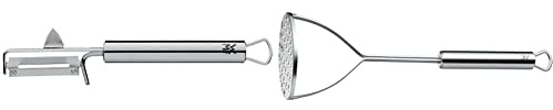 WMF Profi Plus Kartoffelschäler Pendelklinge 19 cm, Edelstahl teilmattiert, spülmaschinengeeignet & Profi Plus Kartoffelstampfer 28,5 cm, Cromargan Edelstahl teilmattiert, spülmaschinengeeignet