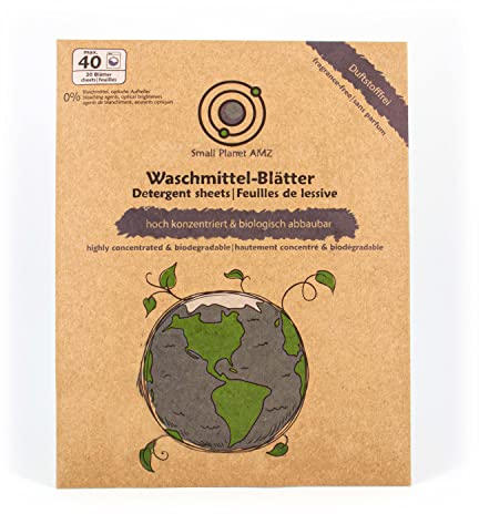 Small Planet AMZ® Detergentes para lavar las hojas [Sin olor] - Detergente universal - altamente concentrado y biodegradable (20 hojas = 40 lavados) (40 lavados)