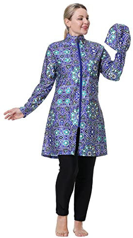 ShuoBeiter Muslimischer Badeanzug für Frauen Plus Size Burkini Modest Islamic Swimwear Full Cover Hijab Top Pants Fat Badeanzug(8XL,S1)