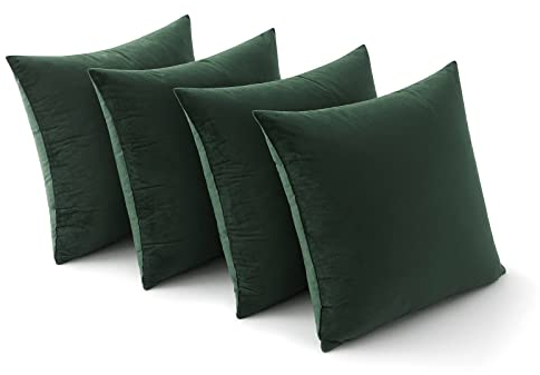 MIULEE Weihnachten Samt Kissenbezug 40x40 cm Kissenhülle Dunkelgrün 4er Set Sofakissen Samtkissen Dekorative Dekokissen Couchkissen Zierkissen Bezug Sofakissenbezug für Wohnzimmer Schlafzimmer Büro