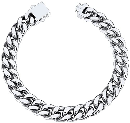 ChainsHouse Stainless Steel Bracelet Miami Cuban Link Chain for Men Silver Plated Bracelets Large Wrist Curb Chains