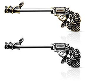 beyoutifulthings Brustwarzen-piercing Rose-Pistole Antik-Gold Antik-Silber Brust-piercing Nippel-piercing Intim-piercing Chirurgenstahl Stab 14-mm