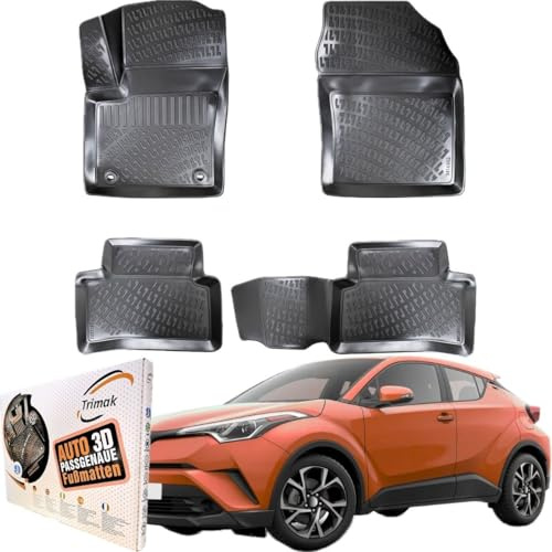 Trimak 3D Fussmatten für Toyota C-HR 1. Gen. 2016-2023 | Gummimatten aus TPE Gummi, Passgenau, Wasserdicht, Hoher Rand, Rutschfest, Leicht zu Reinigen