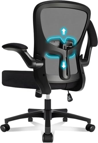 Durrafy Office Chair Ergonomic Desk Chair with Adjustable Lumbar Support, Breathable Mesh Back, Flip-Up Armrests, Height Adjustable Computer Chair for Home Office