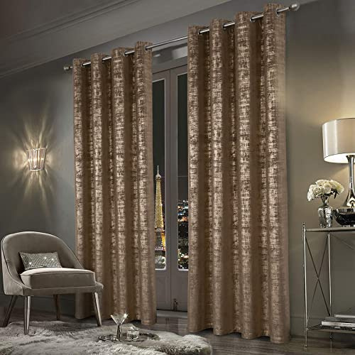 always4u 100% Blickdichte Gardinen, Samtvorhang mit Golddruck für Wohnzimmer Schlafzimmer Balkon,Wärmeisolierende Verdunklungsvorhänge mit Ösen, Glänzend Elegant, Mokkabraun 2er Set 140x260cm