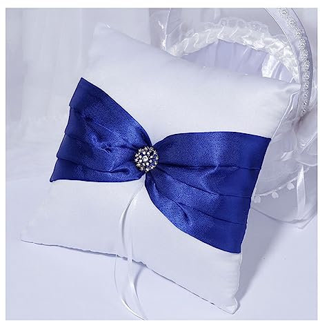Yurosiay Weiß Hochzeit Ringkissen Handgefertigt Ringkissen Spitze Groß Blau Satinschleife Ehering Kissen Hochzeit Braut Ringkissen Mit Funkelnde Strass Deko Romantische Ringkissen 20×20cm Blau