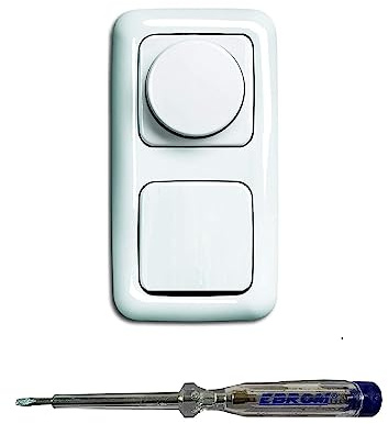 Busch Jäger 6523U-102 LED Drehdimmer Dimmer + Dimmerscheibe 2115-214 und Kreuzschalter 2000/7 US in Reflex Si alpinweiß glänzend inklusive EBROM Phasenprüfer zur Montage der Geräte (6523 U – 102)