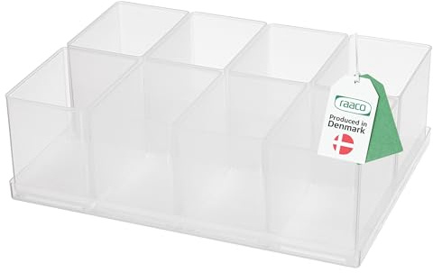 Raaco Boîte d'Insertion 80 8xBA8-1, Plateau avec 8 Compartiments, Boîte de Tri Transparente pour Mallette à Outils, Boîtes de Rangement, Rangement Visserie, Facile à Nettoyer, 16 x 22 x 6,9 cm