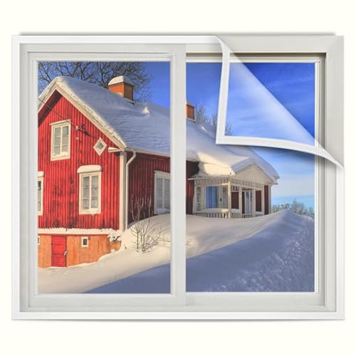 Wetterfestes Fenster-Isolierset, Fenster-Thermo-Fensterfolie, HD-transparente Fenster-Isolierfolie für den Winter, Fensterabdeckungen, um Kälte vor Sturm zu schützen, 55x100cm, weiß