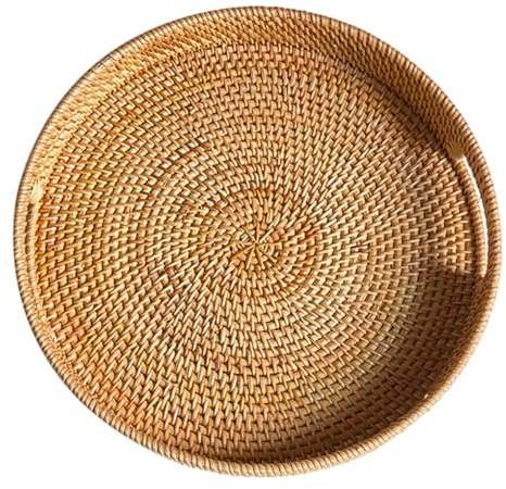 QOKLIYUI Plateau Rond en Rotin, Anti-et Anti-Corrosion, Plateau de Service en Rotin, Tapez 4, 36X6cm