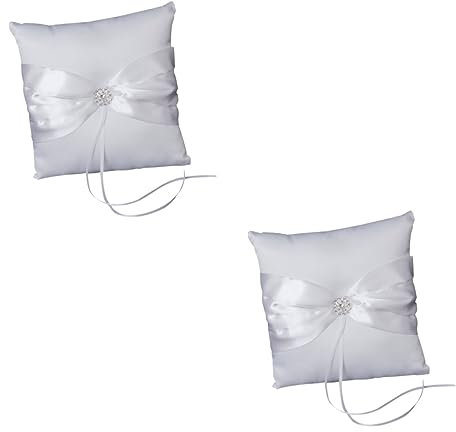 IMIKEYA 2stücke Ringkissen Für Hochzeiten Mit Strass Und Satinband Brautaccessoire Für Zeremonie Weißes Ringträgerkissen Für Großen Tag