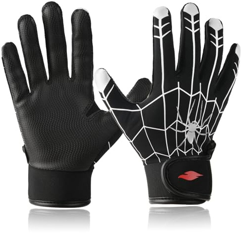 RSPGO Gants de frappe de baseball et de softball pour enfants, adolescents, garçons, avec coupe extensible, noir araignée, taille M/L