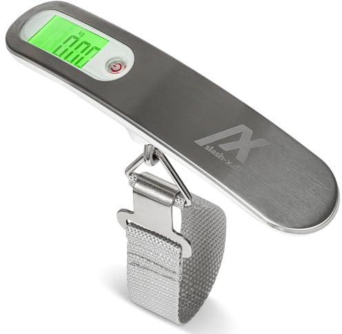 Slash-X | Digitale Koffer-/Gepäckwaage (Luggage-Scale), Reiswaage. Digitale Waage bis 50KG. Kann auch als Hänge- Babywaage oder im Angelsport benutzt werden. CE-Zertifiziert & inkl. Batterie!