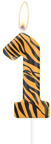Velas de cumpleaños de tigre,tigre número 1 velas,decoraciones de 1º cumpleaños para chicas y chicos,rayas amarillas negras velas de impresión para pastel,selva animal temático decora de fiesta para