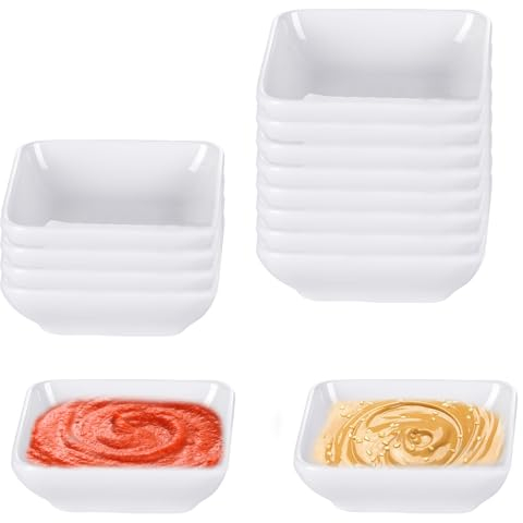 MEGYAD Set di 12 ciotole in melamina: 3 pollici, quadrate, in porcellana, per salsa di soia, mini ciotole, per Charcuterie Board Sushi, salsa di pomodoro, barbecue e accessori per feste (bianco)