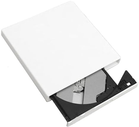 USB 2.0 Slim Portable External DVD Optical Drive CD/DVD-ROM CD/DVD-RW Player Burner Slim Reader Recorder(White)