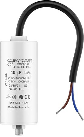 Condensateur 40 uF pour Moteur Monophasé - Utilisation pour Kärcher, Pompe de Piscine, Porte de Garage - 425V/450V/475V - Condensateur de Démarrage/Permanent avec Câble