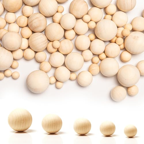 120 Pezzi Palline Legno Senza Foro Palline Rotonde in Legno Palline Legno | per Lavoretti Senza Foro Sfera di Legno Incompiute per Natale Artigianato Arredamento 10/15/20/25/30 mm
