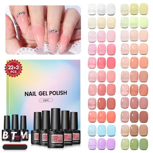 COSCELIA Gelnägel Farben Jelly Nail Polish 22 Farben UV Nagellack Set Rosa Nude Transparent Nagellack Gel Nail Polish Base Coat Top Coat Gelnagellack für uv Lampe für Nagelstudio und DIY zu Hause