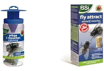 BSI - Piège A Mouches - Attrape Et Digère Jusqu'à 20 000 Insectes - avec 11 (10+1) Attractifs - pour Toute Une Saison - Usage Extérieur - Prêt A l'emploi - Réutilisable