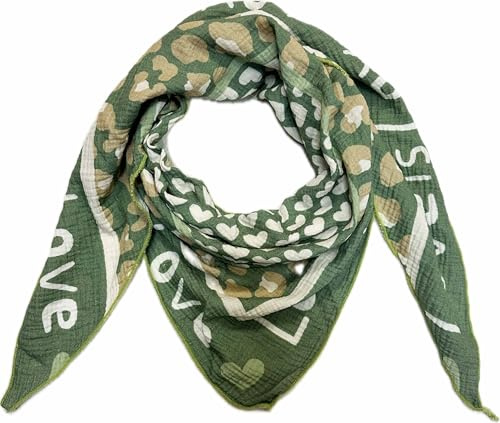 Love Herz Leopard Dreieck Schal aus 100% Baumwolle Frühling Unisex Uni Fashion Stola Tuch Übergangszeit Italy Sommer Strickschal Strick Tuch Heart Leo Happy