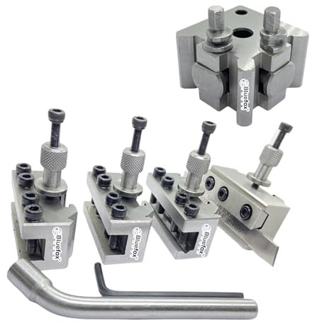 Quick-Change Tool Post Set, 5 Pieces, T37 Model, Compatible with Myford ML7 Super 7 Lathe | Center Height 90-115| 7/16 Bore Block + 2 Standard Holders + Boring Holder + Parting Holder