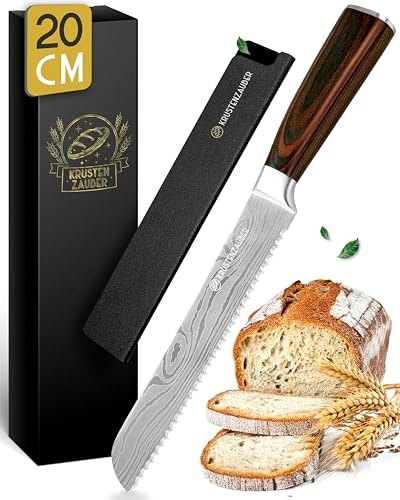 KRUSTENZAUBER Brotmesser mit Wellenschliff für müheloses Schneiden von Brot | Scharfes Brotschneidemesser für saubere Scheiben ohne Zerdrücken, rostfreie Edelstahl-Klinge mit Klingenschutz - Bread Knife